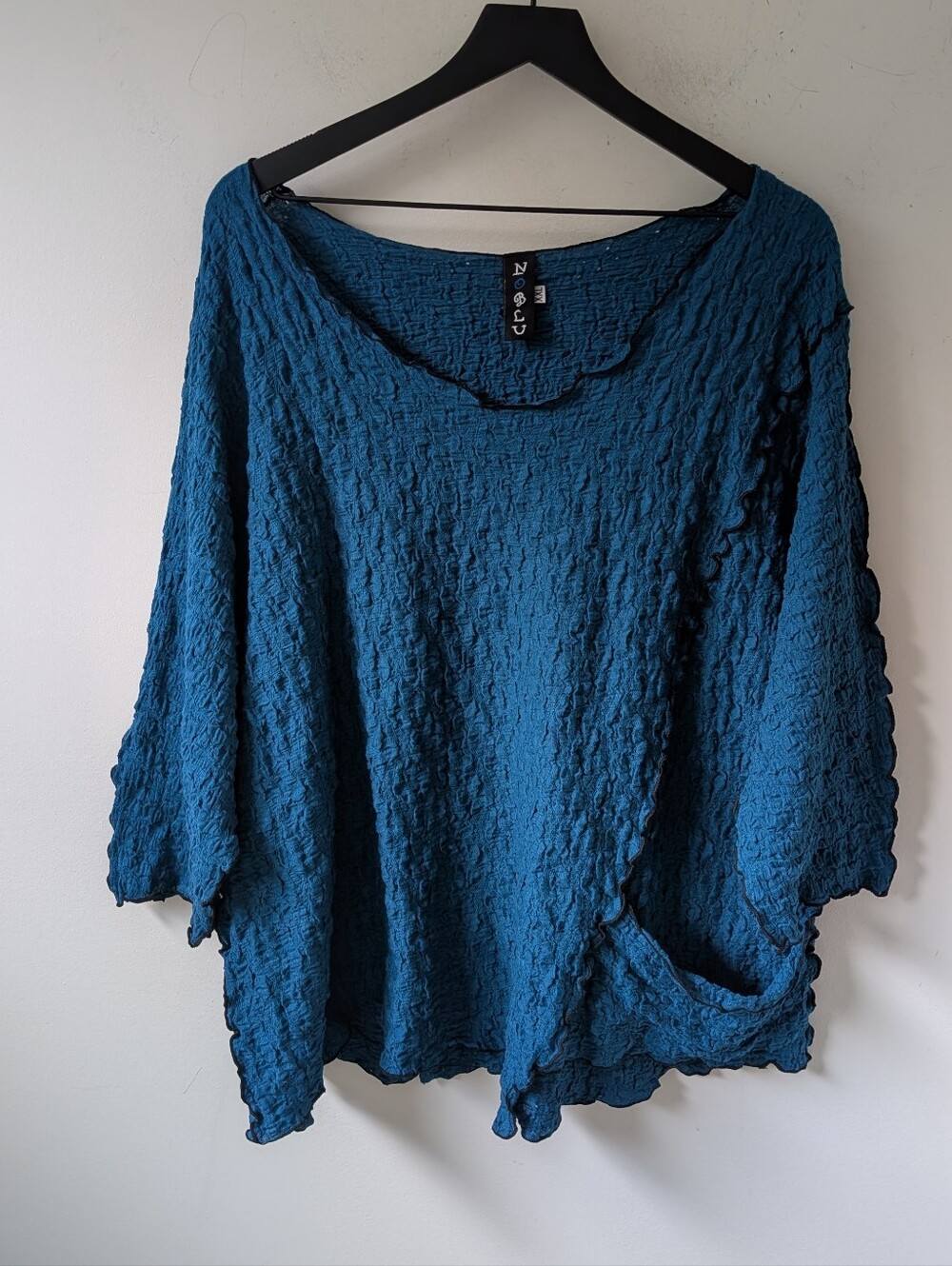 Noblu Women's Teal Crinkle Artsy Lagenlook Tunic Top Size XXL
